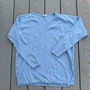Staccato sweater V neck Med Blue pullover Side Slit front seam neutral soft